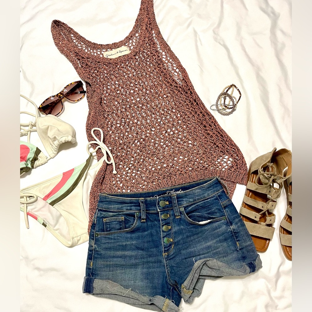 Graham & Spencer pink crochet tank top